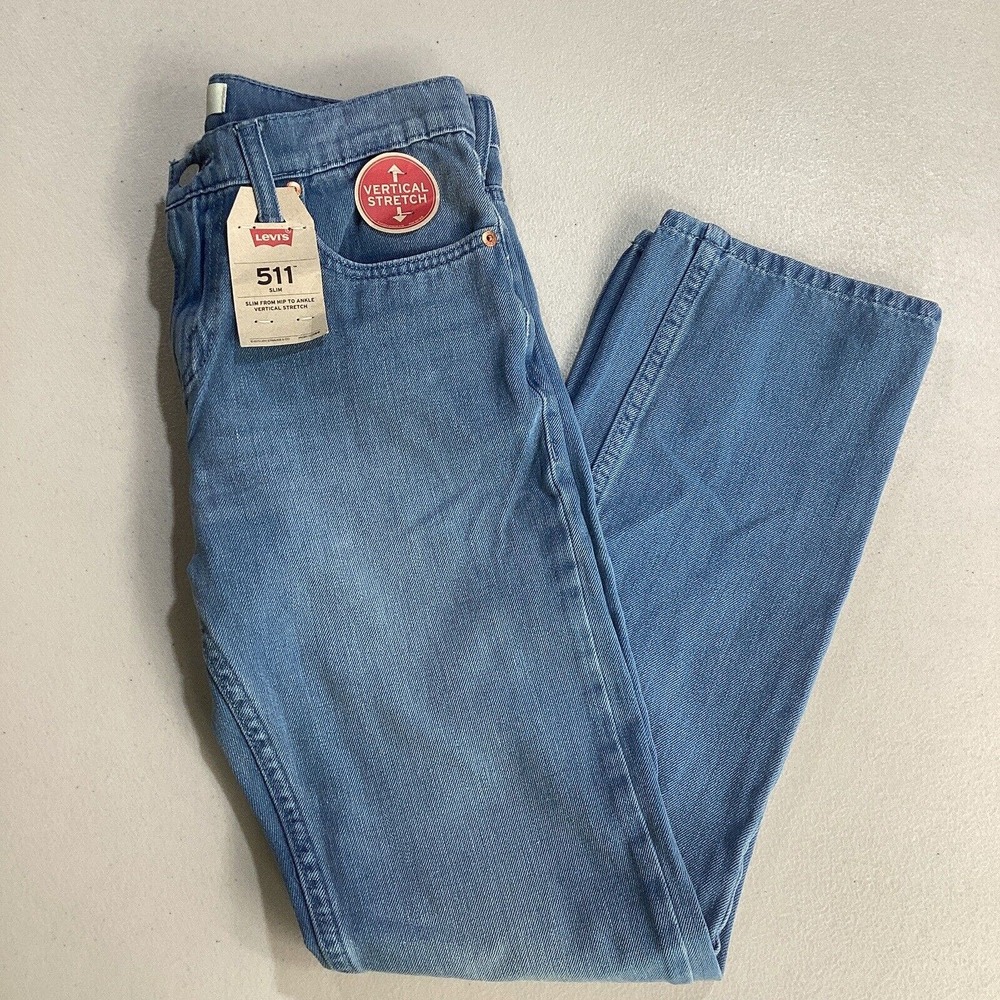 Levis 511 Jeans Boys 18 Reg 29 x 29 Slim Light Wash Vertical‎ Stretch Casual